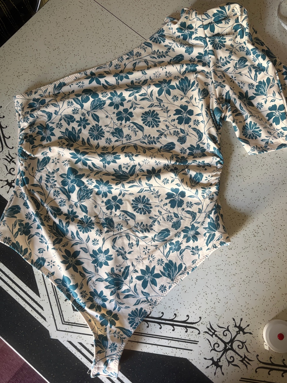 Free People (intimately line) one shoulder bodysuit in floral Teal/Cream print